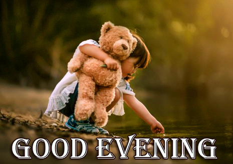 Cute-Teddy-Bear-and-Girl-Good-Evening-Image