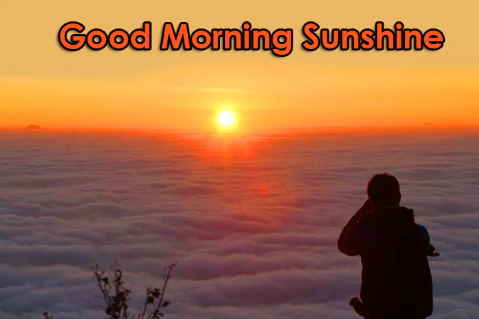 Girl Watching Sunrise with Good Morning Sunshine Wish