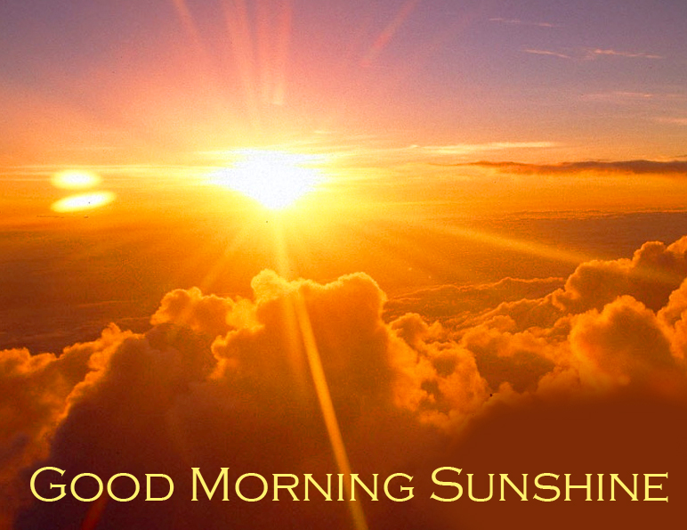 Good Morning Sunshine Wish with Sunrise on Clouds Wallpaper