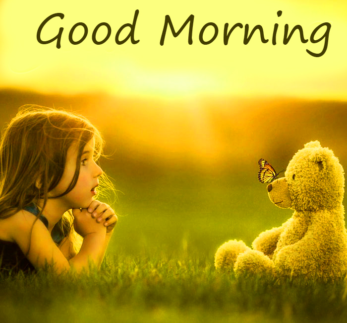 Baby and Teddy Bear with Good Morning Wish