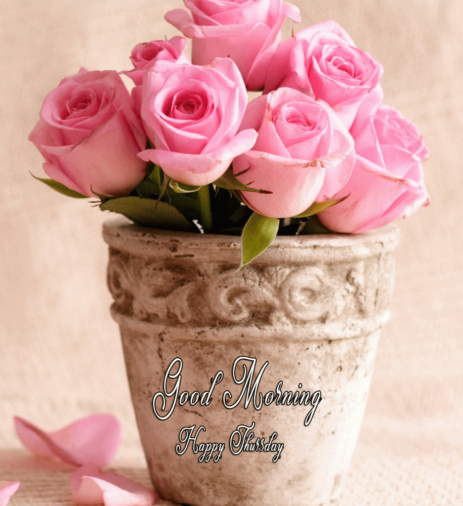 Flowers Bucket with Good Morning Happy Thursday Wish