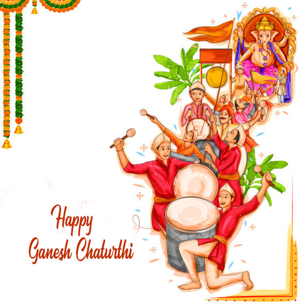 Beautiful Happy Ganesh Chaturthi Vector Picture