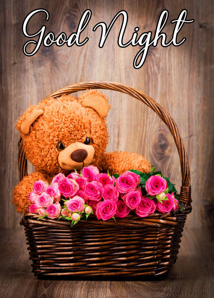 Good Night Teddy Bear with Flowers