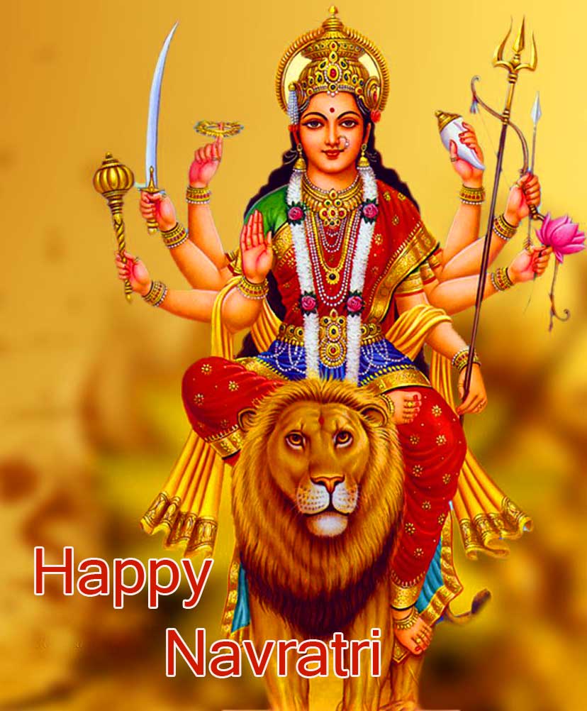 Maa Durga on Lion with Happy Navratri Wish