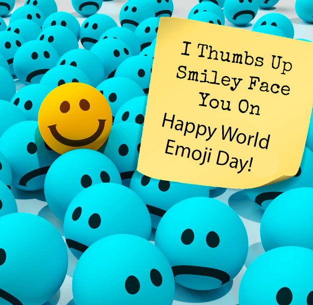 Smiley Face with Happy World Emoji Day Quote